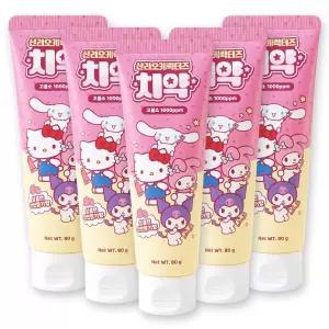 산리오 어린이 캐릭터 고불소 키즈치약 천연딸기향 80g 5개