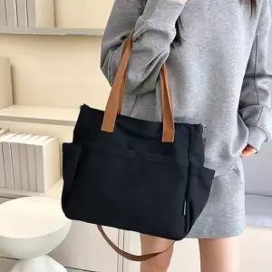 POIPOI 데일리 캐주얼 캔버스 백 숄더 토트 크로스 에코 학원 학생 가방 핸드폰가방 면가방