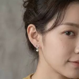 실버 하트 드롭 귀걸이 미니 하트 진주 포인트 여성 데일리 러블리 이어링 하트귀걸이