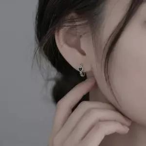 여성 실버 블랙 하트 귀걸이 데일리 포인트 이어링 원터치 하트링 은색 패션 악세사리