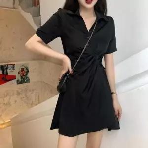 여자 데일리 편한 예쁜 반팔 주름 라인 원피스 치마