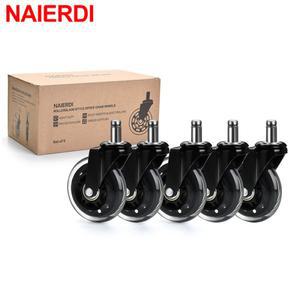 NAIERDI 5PCS 사무실 의자 캐스터 바퀴 3 인치 회전 고무 교체 소프트 안전 롤러 가구 하드웨어