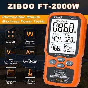 ZIBOO FT-2000W 태양광 패널 테스터 MPPT 미터 무전류 전압 및 단락 측정, 백라이트 데이터 홀드 기능 포