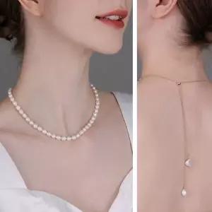 TBZ 숏 패션 뒤태 연장 롱 담수진주 목걸이 앞뒤 복고풍 예쁜-WFNN7DC