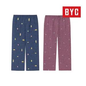 BYC 여성 40수 순면 체크 바지 파자마 9부 하의 홈웨어 1매입 3034