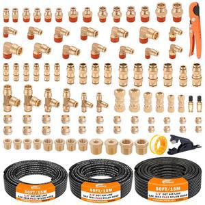 CheMuii 100 PCS 황동 DOT 에어 라인 피팅, 3 롤 50FT 1/4