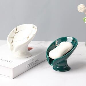 세라믹 잎 모양 비누 상자, 물 가이드 구멍 접시 보관 플레이트 트레이, 샤워 홀더, 욕실 용품, , 1PC
