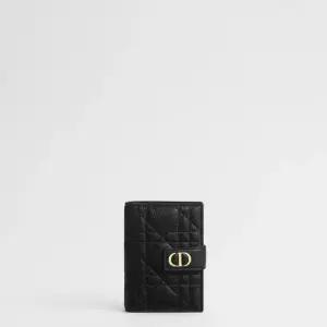 디올 MUST IT_Dior Caro Dandelion 카드 지갑 블랙 서플 까나쥬 송아지 가죽