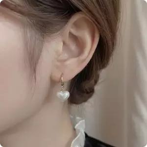여성 골드톤 진주 드롭 귀걸이 데일리 원터치 포인트 이어링 진주귀걸이 드롭귀걸이