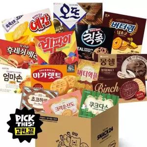 [스낵24] 사무실 탕비실 꽉찬 과자세트 14p(초코하임+버터와플+빅파이+엄마손파이+칙촉+빈츠+몽쉘+마가...