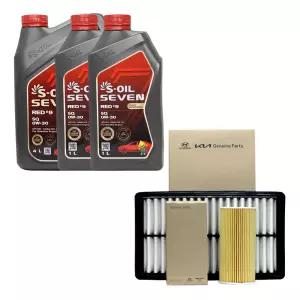 올뉴싼타페MX5 가솔린 엔진오일 에스오일 세븐레드9 0W30 6리터 순정 필터 세트