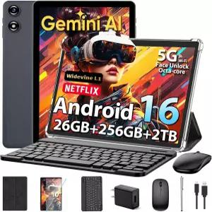 2026년형 안드로이드 태블릿 26GB+256GB+2TB 확장 기능을 갖춘 업그레이드된 16 10인치 PC 8코어 제미니 AI