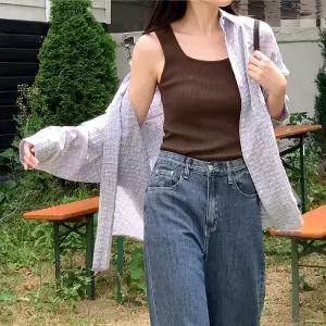 [코코블랑] 시어서커 루즈핏 체크 셔츠