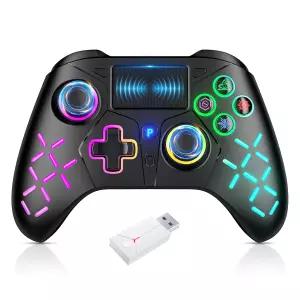PS5/PS5 Pro/PS5 슬림용 Gamrombo LED 무선 컨트롤러 2.4G 어댑터 포함 PS4/Windows 호환 듀얼 진동