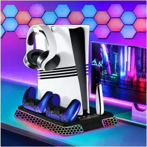 헥사곤 RGB 에스테틱이 장착된 PS5 스탠드 쿨링 팬이 PlayStation 5용 슬림 프로 디지털 콘솔용 스테이션