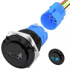 다이어텍 12V 해상용 16mm 혼 푸시 버튼 스위치 파란색 LED가 장착된 12볼트 스테인리스 스틸 순간 해상