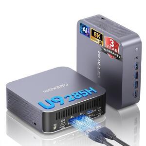 GEEKOM GT15 MAX AI 퍼포먼스 미니 RAM GPU 7|듀얼 게임용 코어 (99 울트라 및 편집|사무실 2.5GBE|USB4|8K 프로|WI-FI 140T 1TB 285H|32GB PC, 인텔 탑)|윈도우 비디오 3A SSD|아크 11 그래픽