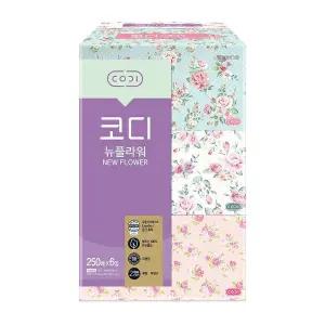 [코디] 뉴플라워 미용티슈 250매x6입 1팩
