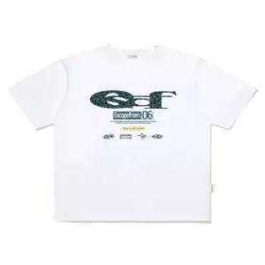 민트 레오파드 ESCF 로고 콜라주 프린트 오버핏 반팔티 화이트