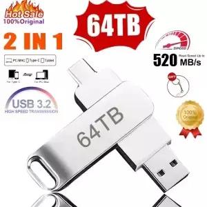 64TB USB 3.2 플래시 드라이브 U 고속 메탈 펜드라이브 방수 타입-C 메모리 스틱