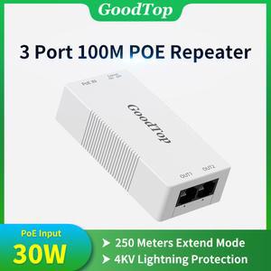전기연장선 GoodTop 포트 100M POE 확장기 PoE 리피터 IEEE802 3af at 4KV 조명 보호 카메라용 플러그 플레이 48V 30W