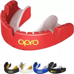 10세 이상의 브레이스 핏(레드/펄)을 위한 OPRO 골드 레벨 몰드형 마우스 가드 임팩트 스포츠 MMA 및 복싱