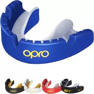 10세 이상의 브레이스 핏(다크 블루/펄)을 위한 OPRO 골드 레벨 몰드형 마우스 가드 임팩트 스포츠 MMA 및