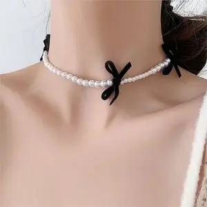 포인트 여성 리본 초커 레이어드 벨벳 리본 목걸이 넥클리스 플랫 여자초커목걸이