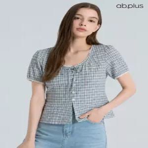 [ab.plus] 체크 레이스 리본 반팔 블라우스 (LSA2MB60A)