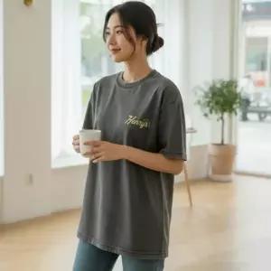 강아지 프린팅 피그먼트워싱 오버핏 반팔티