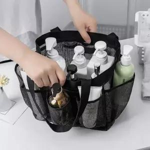 (색상 블랙)목욕바구니 메쉬 비치백 물놀이가방 수영가방 여행용 소형 메쉬 남자 여성