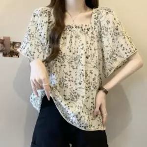 가을 여름 휴가 반팔 스퀘어 봄 상의 셔츠 티셔츠 비치 엣지 반팔 여름 퍼프 상의 티셔츠 레이스 안개