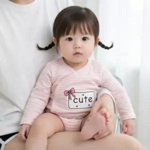 큐트리본 긴팔바디수트