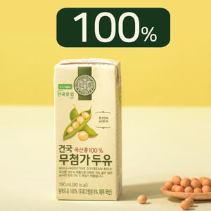 국산콩100% 건국무첨가두유 190mL 48입/무가당 콩물원액두유 100% 무설탕 우리콩 본연의 순수한맛 고단백