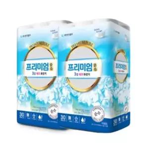 프리미엄순수 30M 3겹 30롤 + 30롤 화장지 1+1 총2개