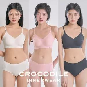 [크로커다일] 소프트 쿨인견 쉘론 패드일체형 스트랩 브라+팬티 6종세트 오트밀+로즈베이지+블랙 CDWBR5N13