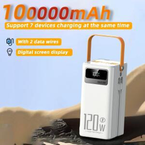 120W 100000mAh 고속 충전 파워뱅크 대용량 야외용 모바일 전원 공급 장치 7대 동시 지원