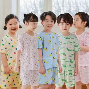 삐삐롱 어린이 아동 유아 시원한 여름 반팔 반바지 잠옷 인견 스판 파자마 5부 세트