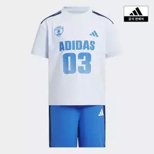[아디다스키즈](의정부점)[adidas kids] (A100~A140) 숏 슬리브 티 및 우븐 쇼츠 세트(KH0256)