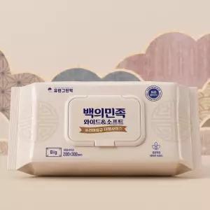 백의민족 60매12팩 대형 사이즈 요양병원 간병 피부저자극 레이온 100% 생분해 물티슈