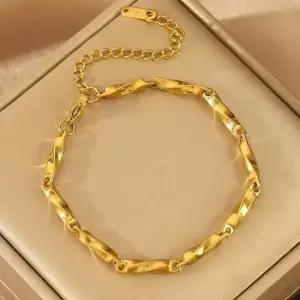 24K 골드 도금 4mm 대나무 꽈베기 팔찌 움직일수록 반짝이는 여성 여자 체인 17~20cm