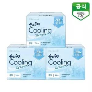 [깨끗한나라]순수한면 생리대 쿨링브리즈 중형 16P x 3팩