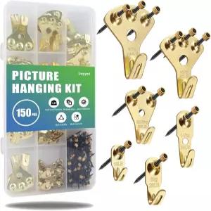 150Pcs 헤비 듀티 사진 걸이 키트 10-100파운드 지원 - 건식 벽체 및 목재용 못이 달린 프리미엄 벽 후크