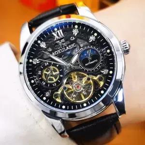 AOKULASIC Tourbillon Skeleton 남성용 자동 기계식 시계 빛나는 손 가죽 스트랩 비즈니스 캐주얼 선물