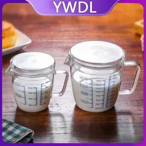 YWDL 250/500ml 뚜껑이 있는 유리 계량컵 눈금이 있는 컵 고온 방지 유리컵 전자레인지용 우유 유리컵
