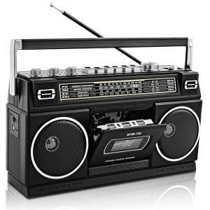 카세트 플레이어 레코더 AM /FM /SW1 /SW2 라디오 블루투스 USB /MICRO SD 슬롯 헤드폰 잭 24W 듀얼 풀레인지 하이베이스 스피커가 포함된 레트로 클래식 80년대 스타일의 휴대용 붐박스