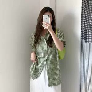 미네오 체크 오버핏 반팔셔츠