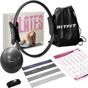 RitFit 필라테스 키트 - 볼 저항 밴드 및 요가 스트랩이 있는 14인치 링 매직 서클 홈 운동용 장비 허벅지