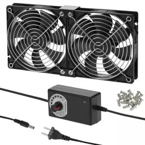 QWORK 2 x 20mm 컴퓨터 팬 0V240V AC 플러그 PC 수신기 서버 워크스테이션 냉각용 속도 컨트롤러 3V 2V