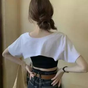 반팔 레이어드 미니멀 핫크롭 티셔츠 크롭 루즈핏 박스티
